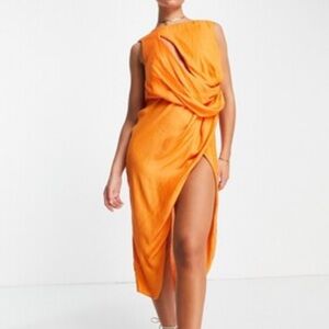 Orange drape front midi dress *worn once*